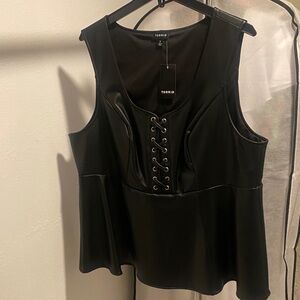 Torrid Black Lace-Up Sleeveless leather look Top